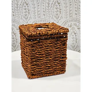 Photo of Square Rattan Tissue Box Cover Natural Woven Wicker Facial Napkin Holder Decor