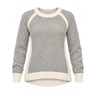 Photo of LOFT Wool Blend Sweater Medium Gray Ivory Raglan Knit Crewneck Cozy Pullover