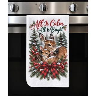Photo of All Is Calm All Is Bright Christmas Deer Kitchen Towel Rustic Winter Decor