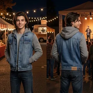 Photo of Abercrombie & Fitch Distressed Vintage Denim Jacket Hoodie Size Boy's Small 34"