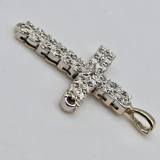 Photo of 10K Yellow & White Gold Diamond Cross Pendant 2.2 Grams