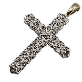 Photo of 10K Yellow & White Gold Diamond Cross Pendant 2.2 Grams