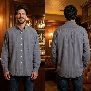 Photo of Vintage 1990's Tommy Hilfiger Striped Long Sleeve Button Shirt Men's Large
