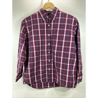 Photo of Abercrombie Fitch Long Sleeve Button Burgundy Plaid Shirt Men's Large 44" Chest