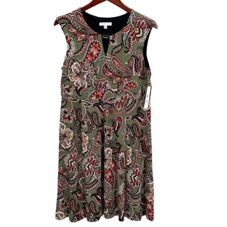 Photo of Sandra Darren Woman's M Olive Paisley Fit Flare Midi Dress Sleeveless NWT