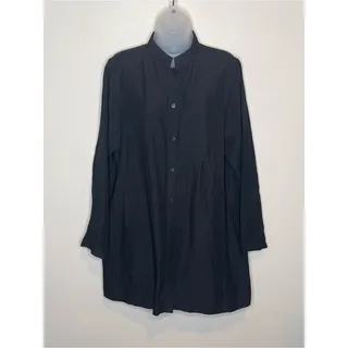 Photo of EILEEN FISHER Black Linen Rayon Mandarin Collar Button Front Tunic Size Large