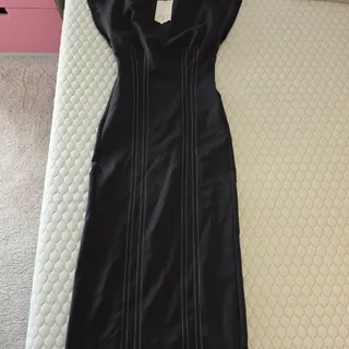 Photo of Zara Black Contrast Stitch Midi Dress XS New With Tags