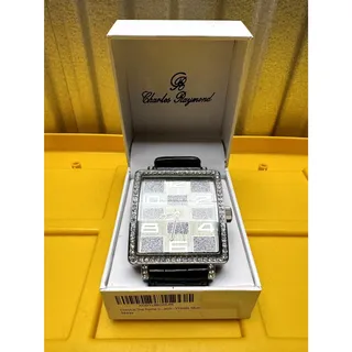 Photo of Charles Raymond Ice Trend Square Silver Watch Crystal Bezel Leather Strap