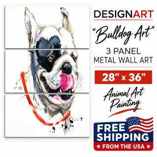 Photo of Designart Bulldog Art 28 x 36 3 Panel Metal Wall Art Dog Painting Animal Decor
