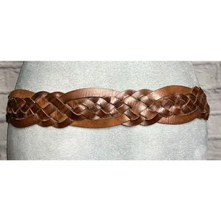 Photo of Y2K Eddie Bauer Genuine Leather Boho Style Braided Riveted Belt w/ Brass Buckles