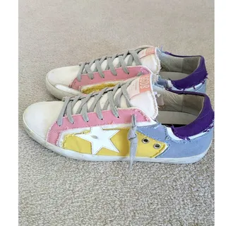 Photo of Golden Goose Super-Star Canvas Patchwork Distressed Sneakers EUC