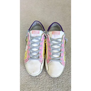 Photo of Golden Goose Super-Star Canvas Patchwork Distressed Sneakers EUC