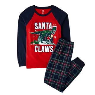 Photo of PJ Place Mens XL Santa Claws T-Rex Dinosaur Christmas Holiday Plaid Matching Set