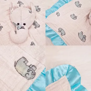 Photo of aden + anais Elephant Muslin Security Blanket Blue Satin Trim Baby Lovey