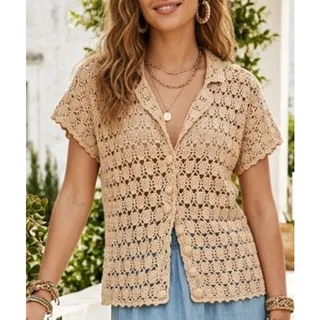 Photo of Adorable Boho Grandma Chic Cottagecore Crochet Button Up Blouse