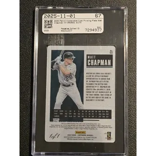 Photo of 2020 Panini Contenders #50 Matt Chapman Printing Plates Cyan SGC Authentic #/1