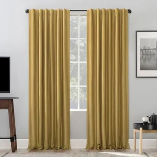 Photo of Sun Zero Evelina Dupioni Silk Blackout Curtain Panel 50x95 Gold Single Panel