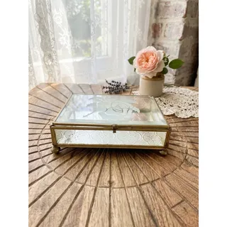 Photo of Vintage Beveled Glass Trinket/Jewelry Box w/ Etched Rose Motif & Mirrored Botton