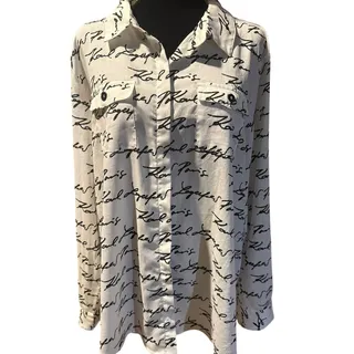 Photo of Karl Lagerfeld Signature Logo White Black Blouse XL