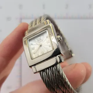 Photo of Vintage Anne Klein Womens Watch Silver Dial Square Case Cable Bangle Quartz