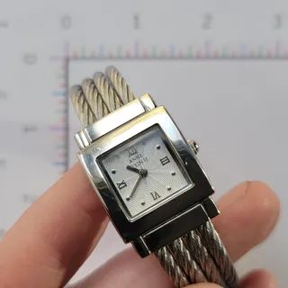 Photo of Vintage Anne Klein Womens Watch Silver Dial Square Case Cable Bangle Quartz