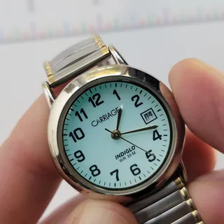 Photo of Vintage Timex Carriage Womens Watch Silver Two-Tone White Dial Indiglo Date