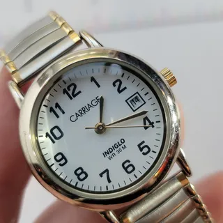 Photo of Vintage Timex Carriage Womens Watch Silver Two-Tone White Dial Indiglo Date