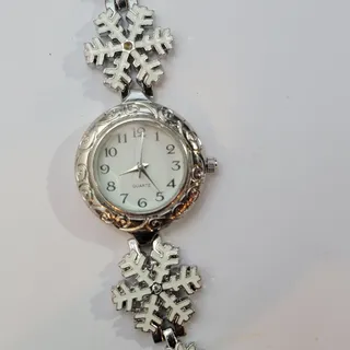 Photo of Accutime Womens Watch White Dial Silver Case Snowflake Bracelet Quartz Analog