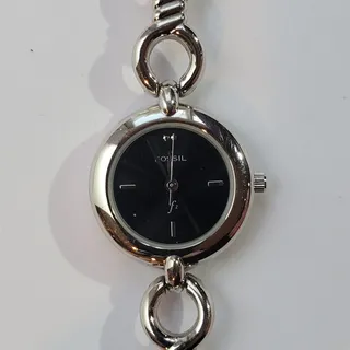 Photo of Vintage Fossil F2 Womens Watch Silver Case Black Dial Silver Bracelet Quartz