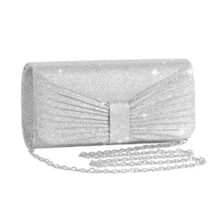 Photo of Evening Sparkling Clutch Purse with Detachable Chain in Silver