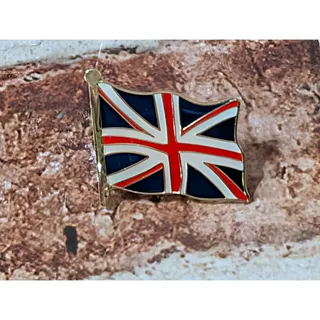 Photo of Vintage UK Union Jack Flag Enamel Lapel Pin British Great Britain Gold Tone