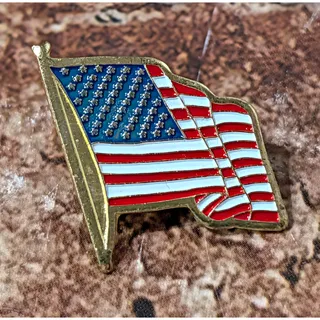 Photo of Vintage US American Waving Flag Enamel Lapel Pin Patriotic Gold Tone Brooch
