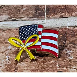 Photo of Vintage US American Flag Enamel Lapel Pin with Yellow Support Ribbon Gold Tone