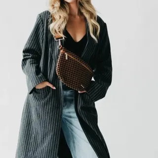 Photo of Navy and White Check Woven Crossbody Sling Bum Belt Bag