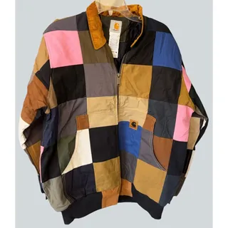 Photo of Reworked Carhartt Patchwork Jacket Large Multicolor Pink Blue Corduroy Collar