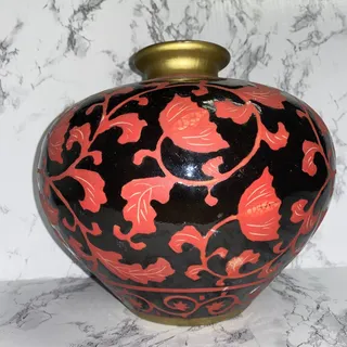 Photo of Vintage Black And Red Asia Target Vase 9" x 11"