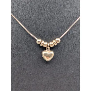 Photo of VTG 925 Sterling Silver Thin Snake Chain Heart Dangle Bead Choker 15.5" Necklace