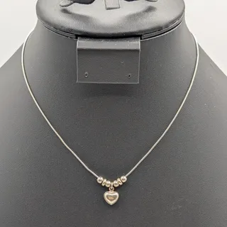 Photo of VTG 925 Sterling Silver Thin Snake Chain Heart Dangle Bead Choker 15.5" Necklace