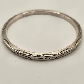 Photo of Vintage Native American Style Stamped Sterling Silver Bangle Bracelet, 36.0g