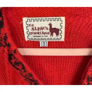 Photo of The Alpaca Connection Sweater Womens S Red Black Hooded Full Zip Handmade Peru