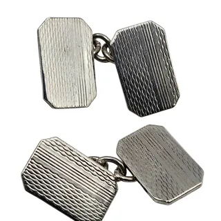 Photo of Vintage Sterling Silver Engine Turned Rectangular Chain Link Cufflinks 8.9g