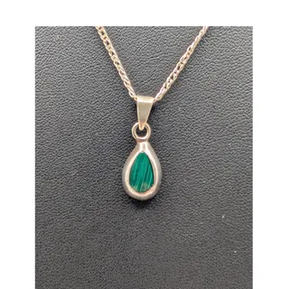 Photo of Vintage 925 Sterling Silver Malachite Teardrop Pendant 20" Chain Necklace