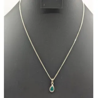 Photo of Vintage 925 Sterling Silver Malachite Teardrop Pendant 20" Chain Necklace