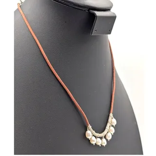 Photo of Retired SILPADA 925 Sterling Dangling Pearls on Leather Cord 17"-19" Necklace