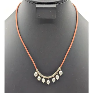 Photo of Retired SILPADA 925 Sterling Dangling Pearls on Leather Cord 17"-19" Necklace