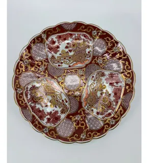 Photo of Vintage Gold Imari Hand Painted Japanese Porcelain Plate Gold 12" Scalloped Rim