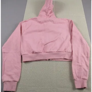 Photo of H&M Hoodie Womens Large Pink Cropped Full Zip Fleece Sweatshirt Divided NWT