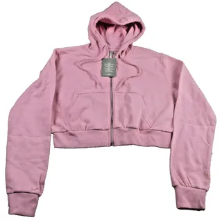Photo of H&M Hoodie Womens Large Pink Cropped Full Zip Fleece Sweatshirt Divided NWT