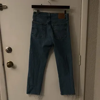 Photo of Levi's Wedgie Straight Leg Raw Hem Blue Denim Jean 26 Casual Boho Western Rocker