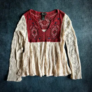 Photo of Shyanne Blouse Small Western Lace Sheer Embroidered Babydoll Boho Top